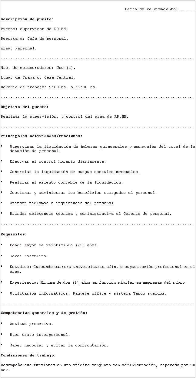 Ejemplo De Manual De Descripcion De Puestos De Una Empresa